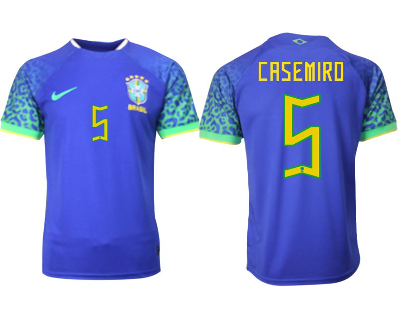 Men 2022 World Cup National Team Brazil away aaa version blue #5 Soccer Jersey